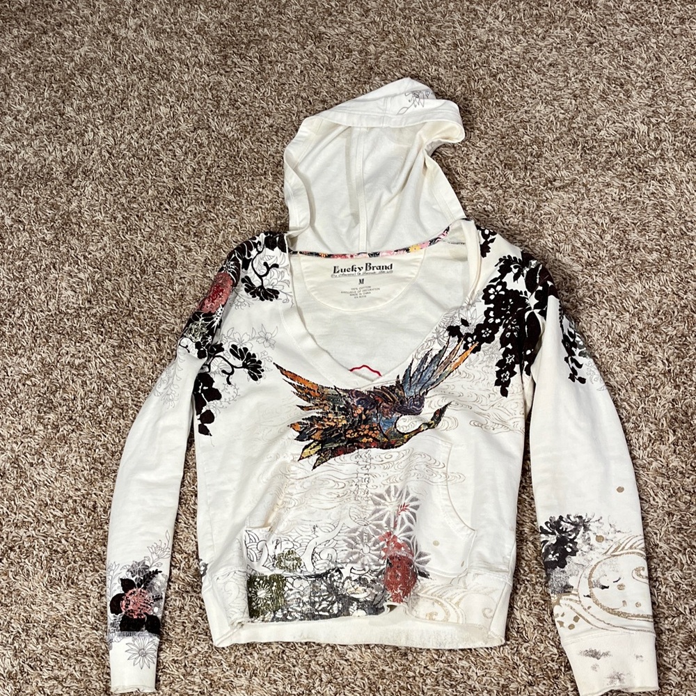 Lucky Brand Women's V-Neck Sweater with Graphic Designbox 28 - Picture 3 of 5